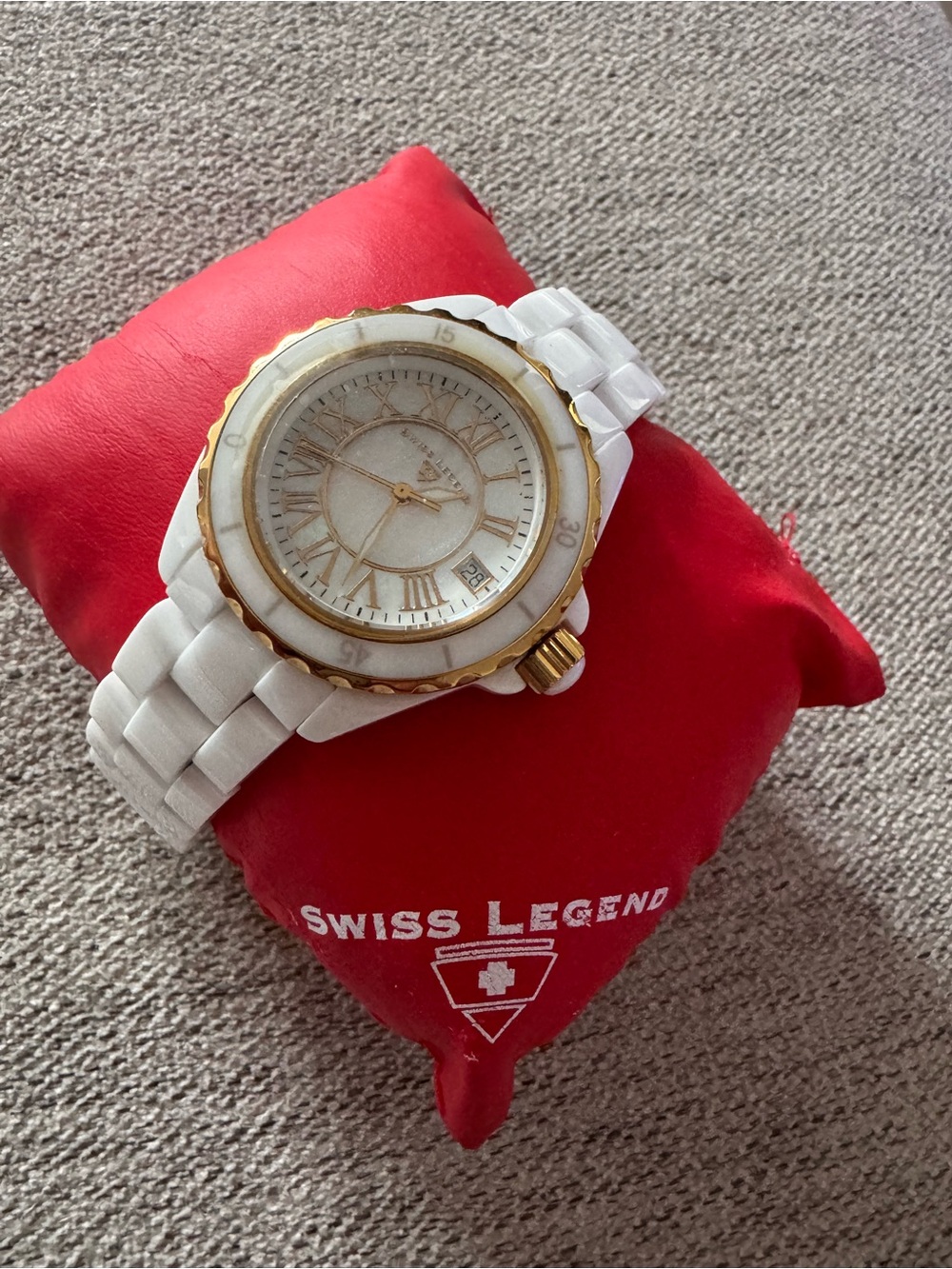 Brand new Swiss Legend White Ceramic Watch with Gold Accents